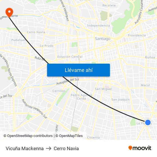 Vicuña Mackenna to Cerro Navia map