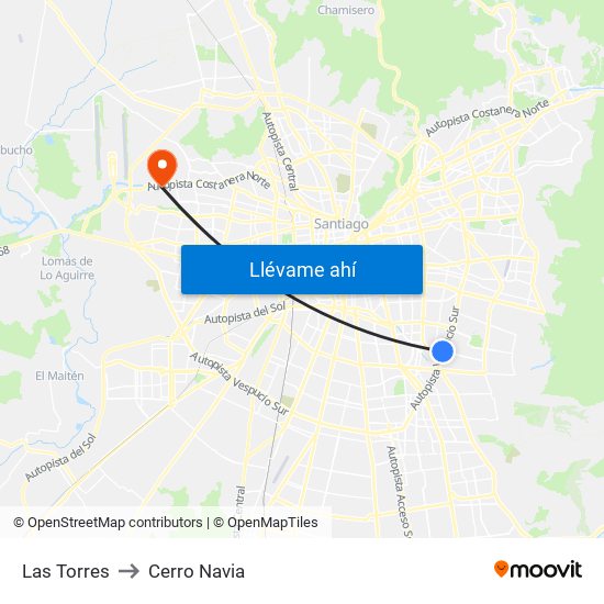 Las Torres to Cerro Navia map