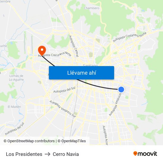 Los Presidentes to Cerro Navia map