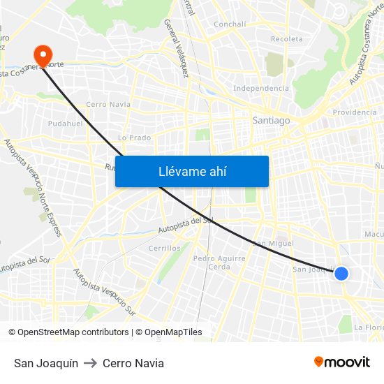 San Joaquín to Cerro Navia map