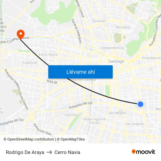 Rodrigo De Araya to Cerro Navia map