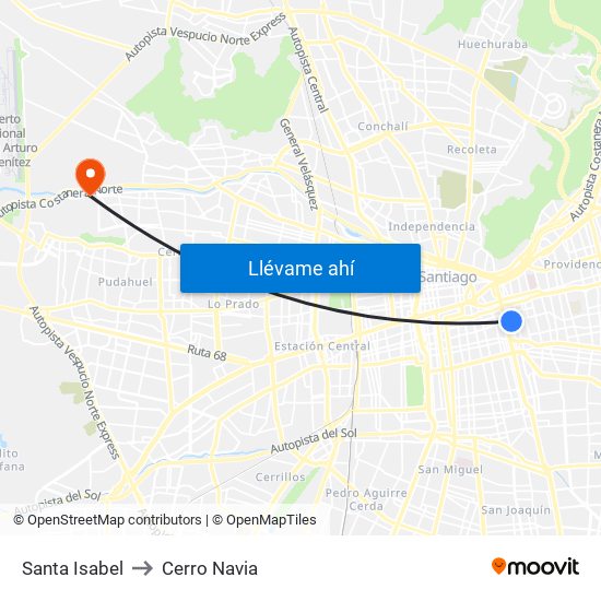 Santa Isabel to Cerro Navia map