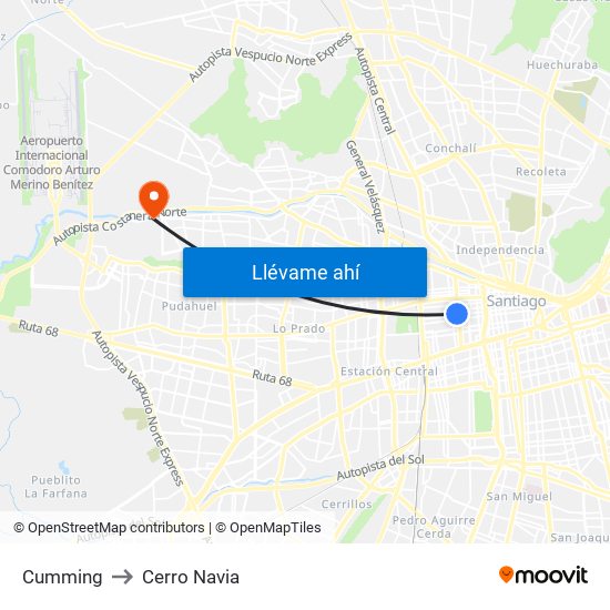Cumming to Cerro Navia map