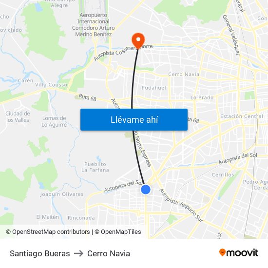 Santiago Bueras to Cerro Navia map
