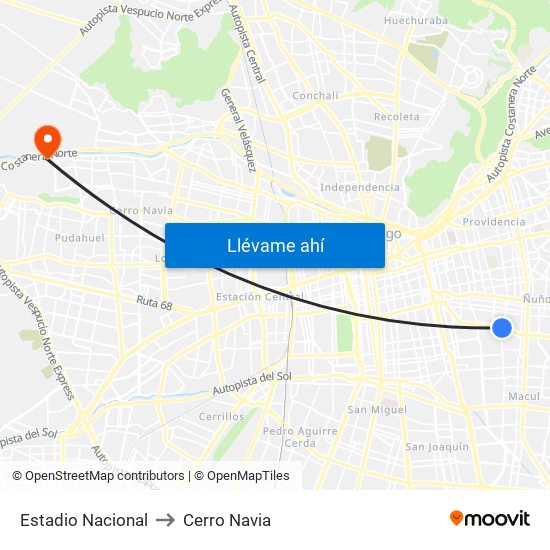 Estadio Nacional to Cerro Navia map