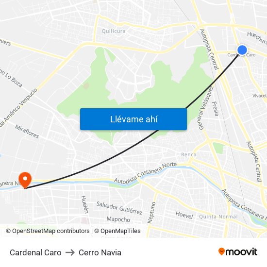 Cardenal Caro to Cerro Navia map
