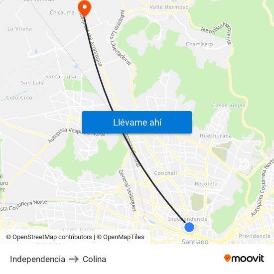 Independencia to Colina map