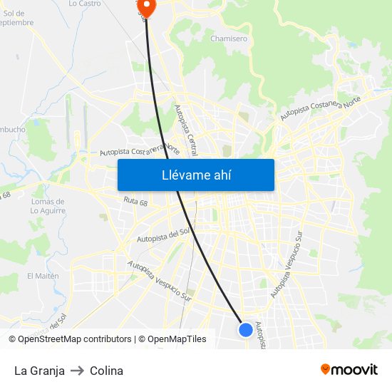 La Granja to Colina map