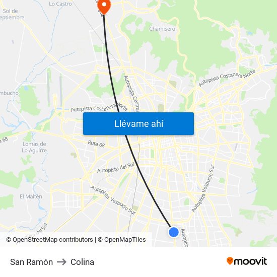 San Ramón to Colina map