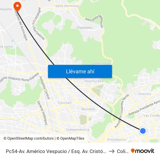 Pc54-Av. Américo Vespucio / Esq. Av. Cristóbal Colón to Colina map