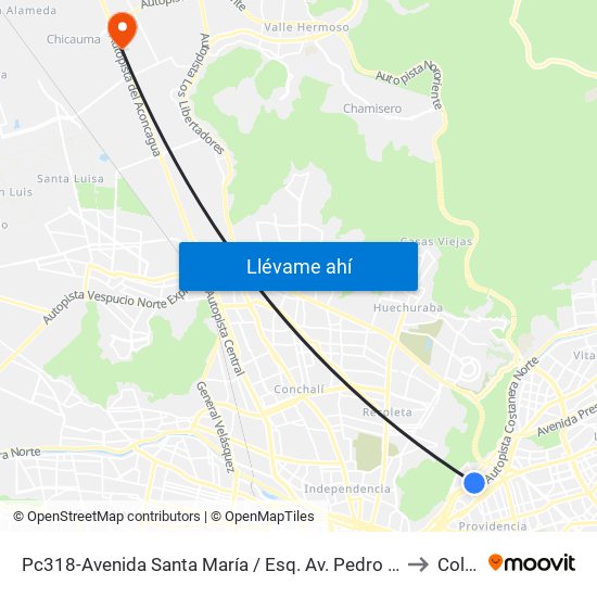 Pc318-Avenida Santa María / Esq. Av. Pedro De Valdivia to Colina map