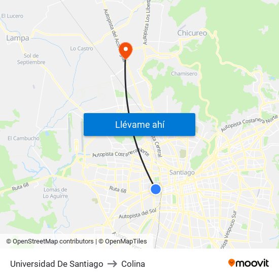 Universidad De Santiago to Colina map