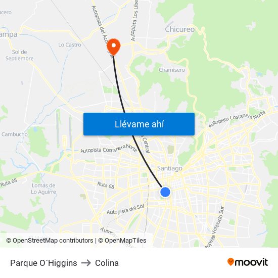 Parque O`Higgins to Colina map