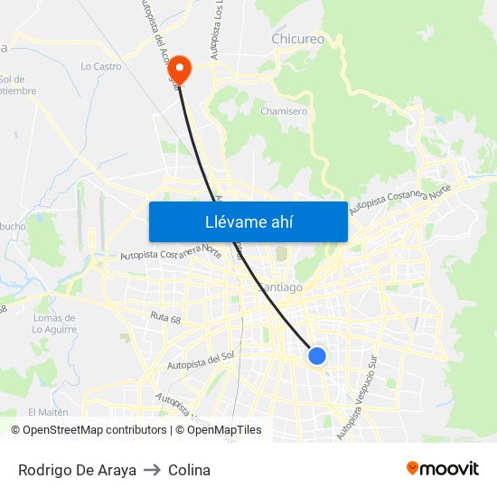 Rodrigo De Araya to Colina map