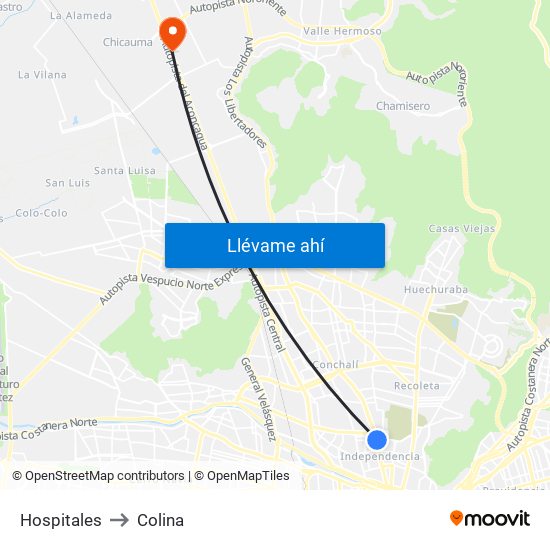 Hospitales to Colina map