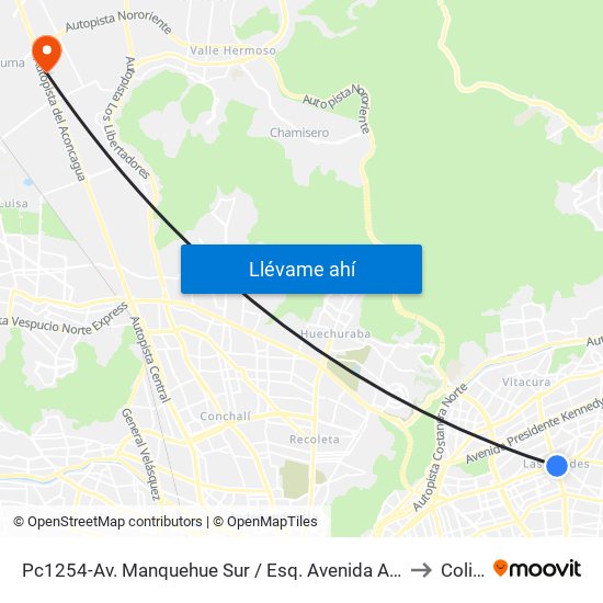 Pc1254-Av. Manquehue Sur / Esq. Avenida Apoquindo to Colina map
