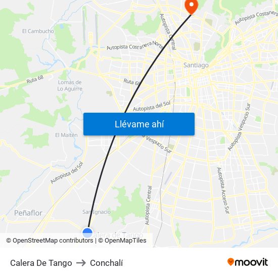 Calera De Tango to Conchalí map