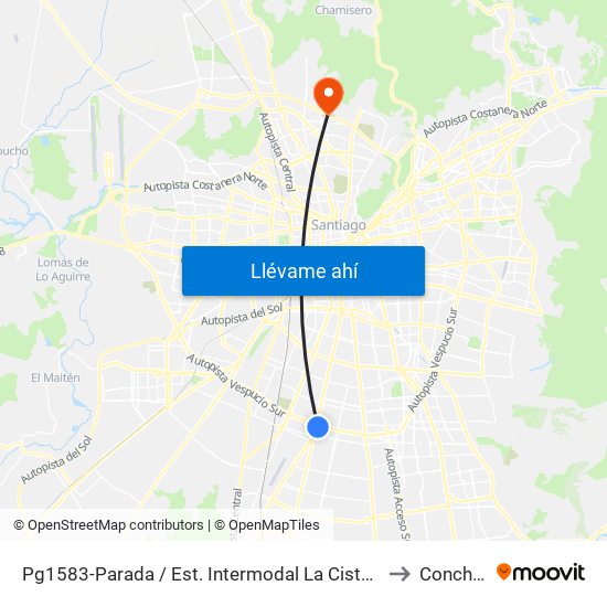 Pg1583-Parada / Est. Intermodal La Cisterna to Conchalí map