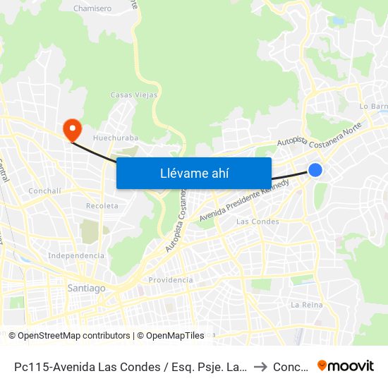 Pc115-Avenida Las Condes / Esq. Psje. Las Condes to Conchalí map