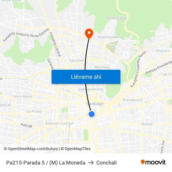 Pa215-Parada 5 / (M) La Moneda to Conchalí map