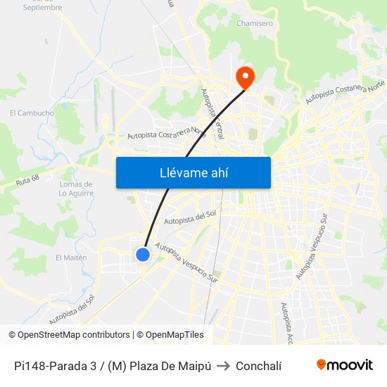 Pi148-Parada 3 / (M) Plaza De Maipú to Conchalí map
