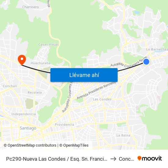 Pc290-Nueva Las Condes / Esq. Sn. Francisco De Asís to Conchalí map