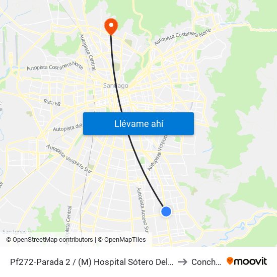 Pf272-Parada 2 / (M) Hospital Sótero Del Río to Conchalí map