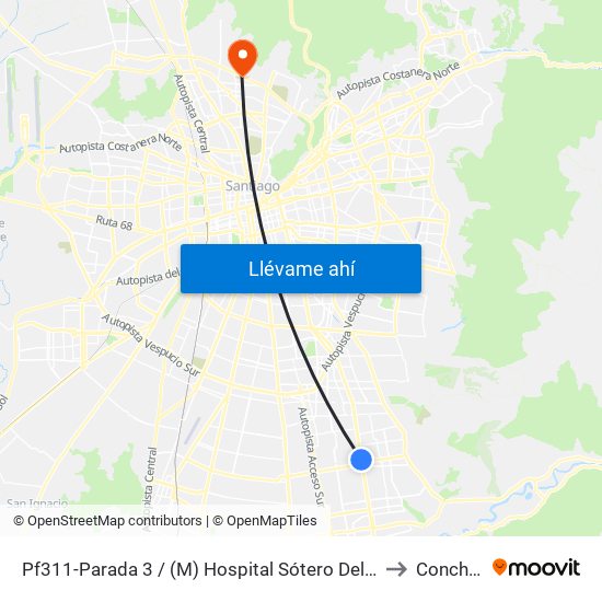 Pf311-Parada 3 / (M) Hospital Sótero Del Río to Conchalí map