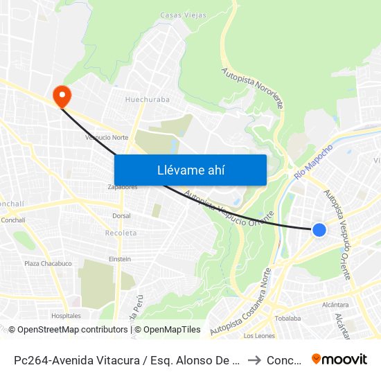 Pc264-Avenida Vitacura / Esq. Alonso De Córdova to Conchalí map