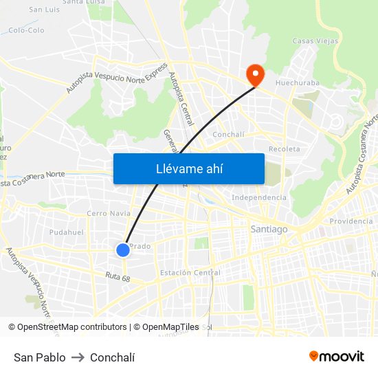 San Pablo to Conchalí map