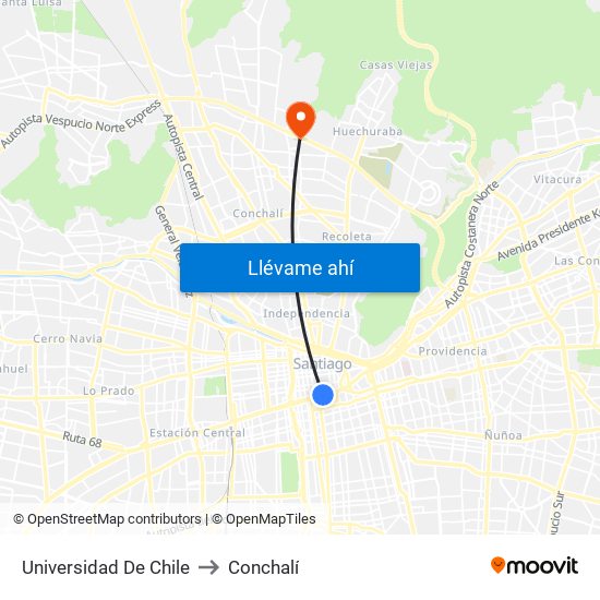 Universidad De Chile to Conchalí map