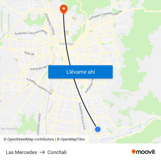 Las Mercedes to Conchalí map