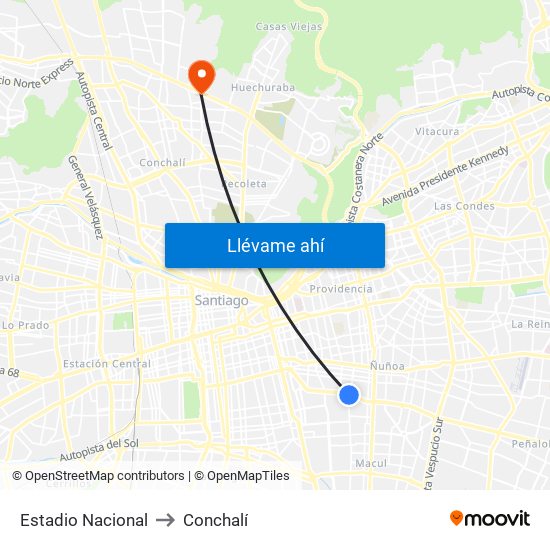 Estadio Nacional to Conchalí map