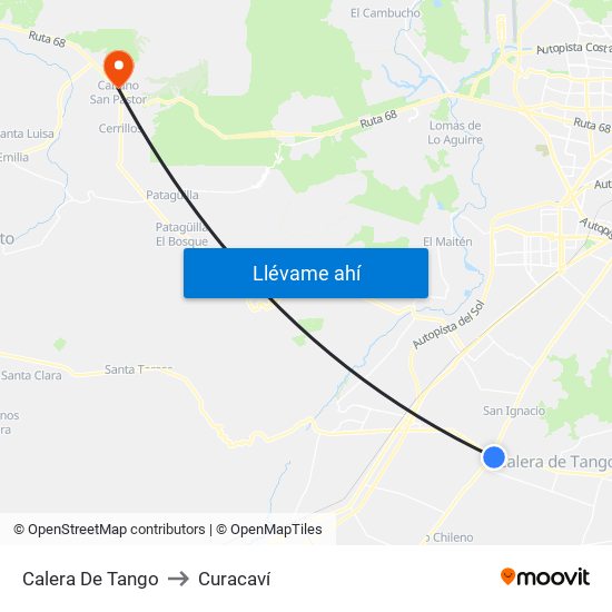Calera De Tango to Curacaví map