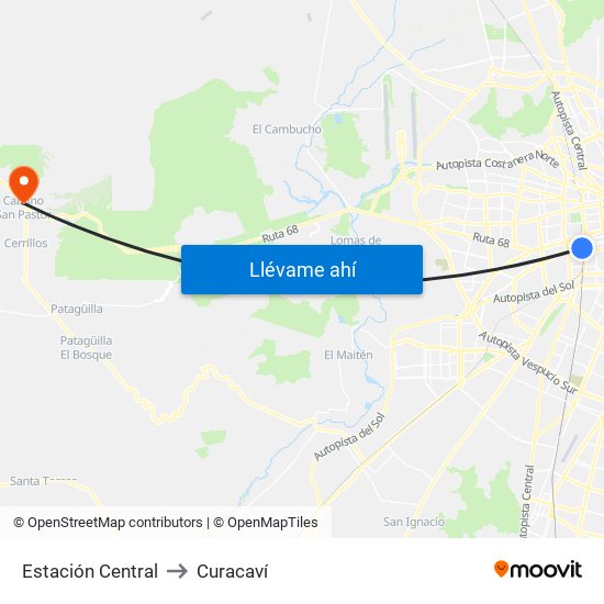 Estación Central to Curacaví map