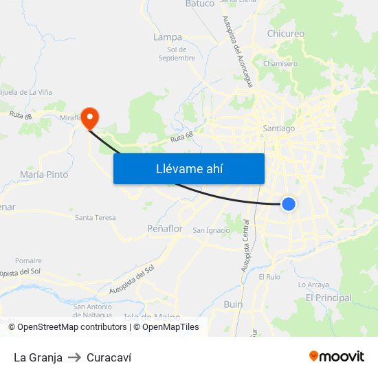 La Granja to Curacaví map