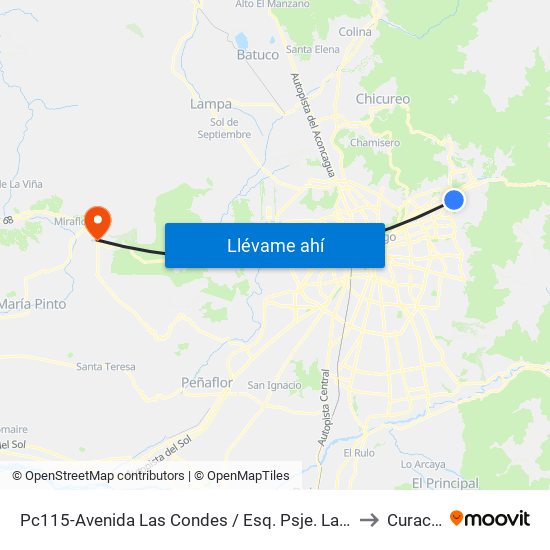 Pc115-Avenida Las Condes / Esq. Psje. Las Condes to Curacaví map
