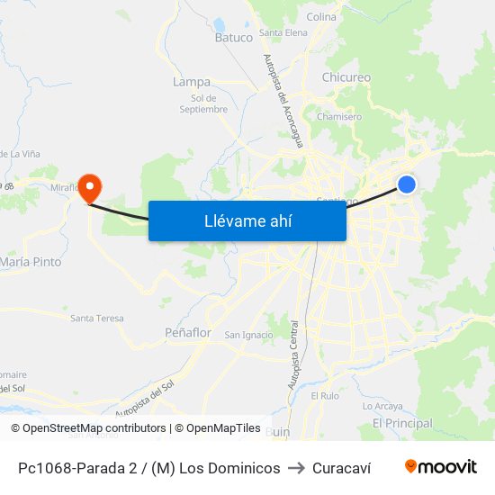 Pc1068-Parada 2 / (M) Los Dominicos to Curacaví map