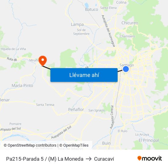 Pa215-Parada 5 / (M) La Moneda to Curacaví map