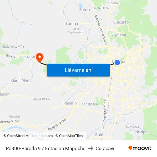 Pa300-Parada 9 / Estación Mapocho to Curacaví map