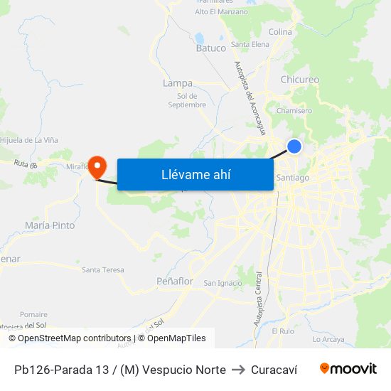 Pb126-Parada 13 / (M) Vespucio Norte to Curacaví map