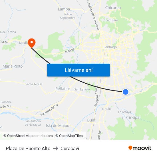 Plaza De Puente Alto to Curacaví map