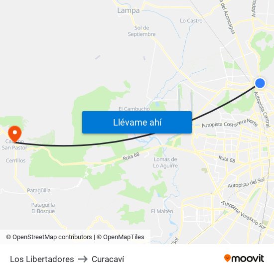 Los Libertadores to Curacaví map