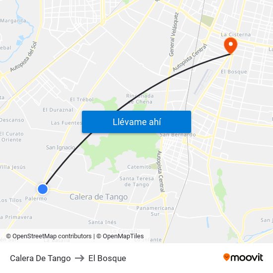 Calera De Tango to El Bosque map