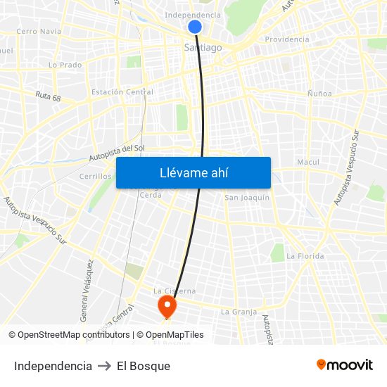 Independencia to El Bosque map