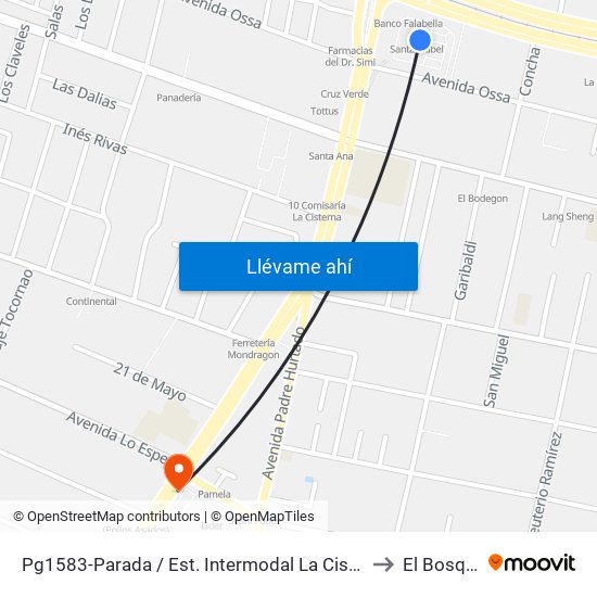 Pg1583-Parada / Est. Intermodal La Cisterna to El Bosque map
