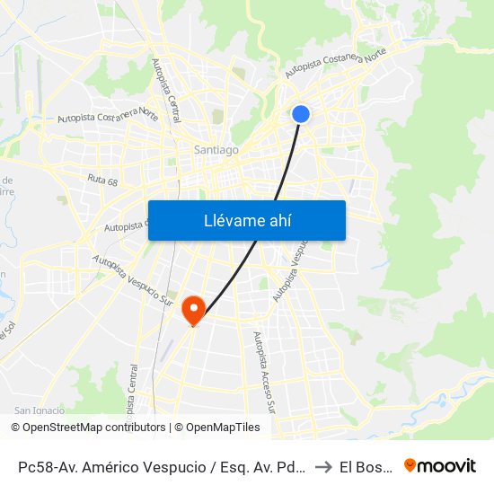 Pc58-Av. Américo Vespucio / Esq. Av. Pdte. Riesco to El Bosque map