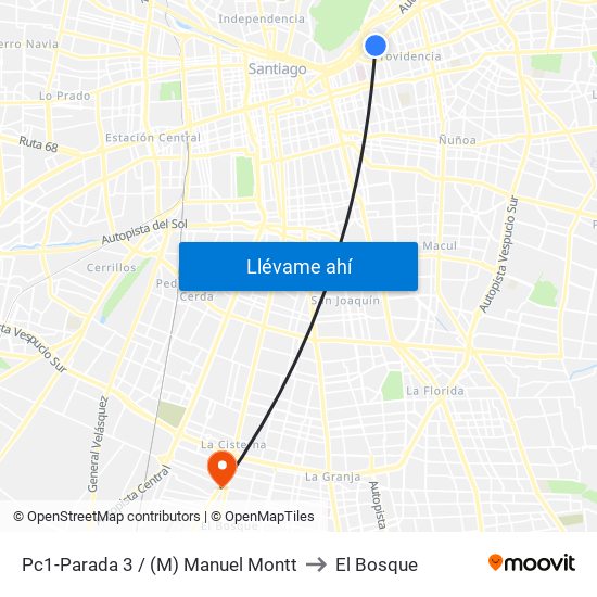 Pc1-Parada 3 / (M) Manuel Montt to El Bosque map