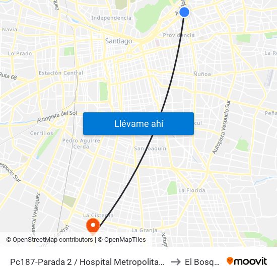 Pc187-Parada 2 / Hospital Metropolitano to El Bosque map