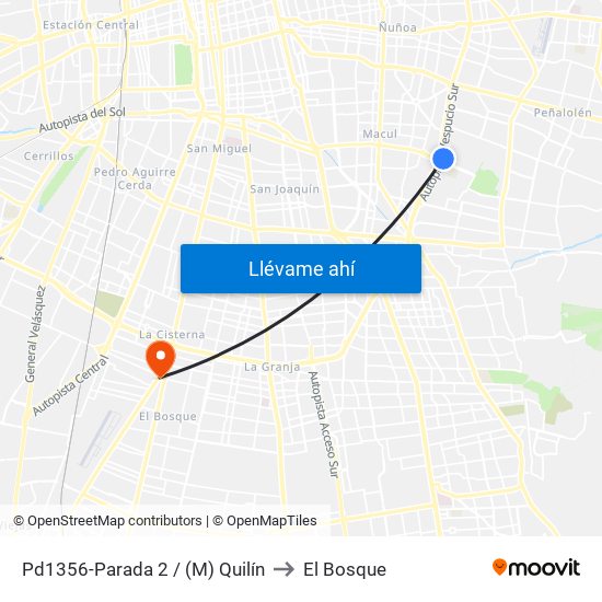 Pd1356-Parada 2 / (M) Quilín to El Bosque map